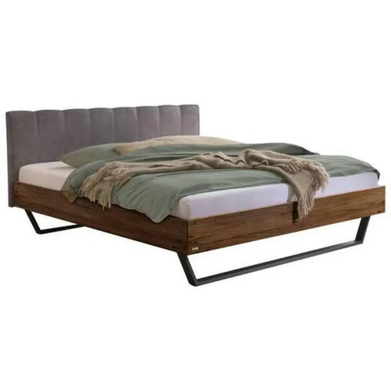 Bett 140/200 cm in Anthrazit, Nussbaumfarben