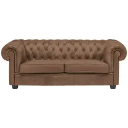 Chesterfield-Sofa in Lederlook Braun
