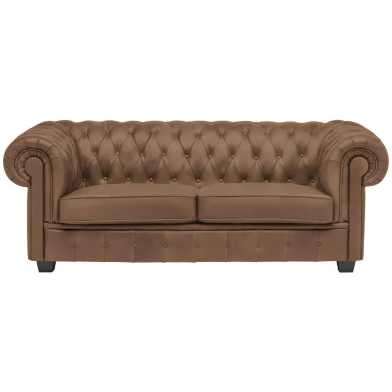 Chesterfield-Sofa in Lederlook Braun