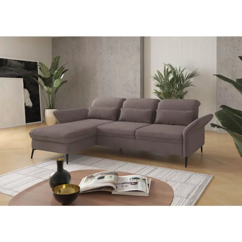 Ecksofa in Flachgewebe Taupe 198/264 cm