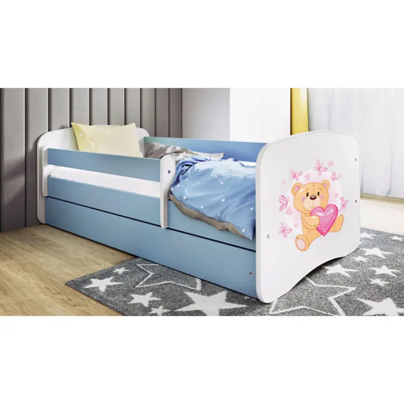 Kinder-/Juniorbett 80/160 cm in Blau, Wei&szlig;