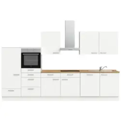 K&uuml;chenleerblock 360 cm in Wei&szlig;, Eichefarben