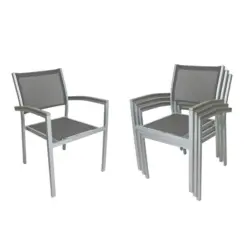 Gartenstuhl-Set Metall, Kunststoff, Textil Grau, Silberfarben