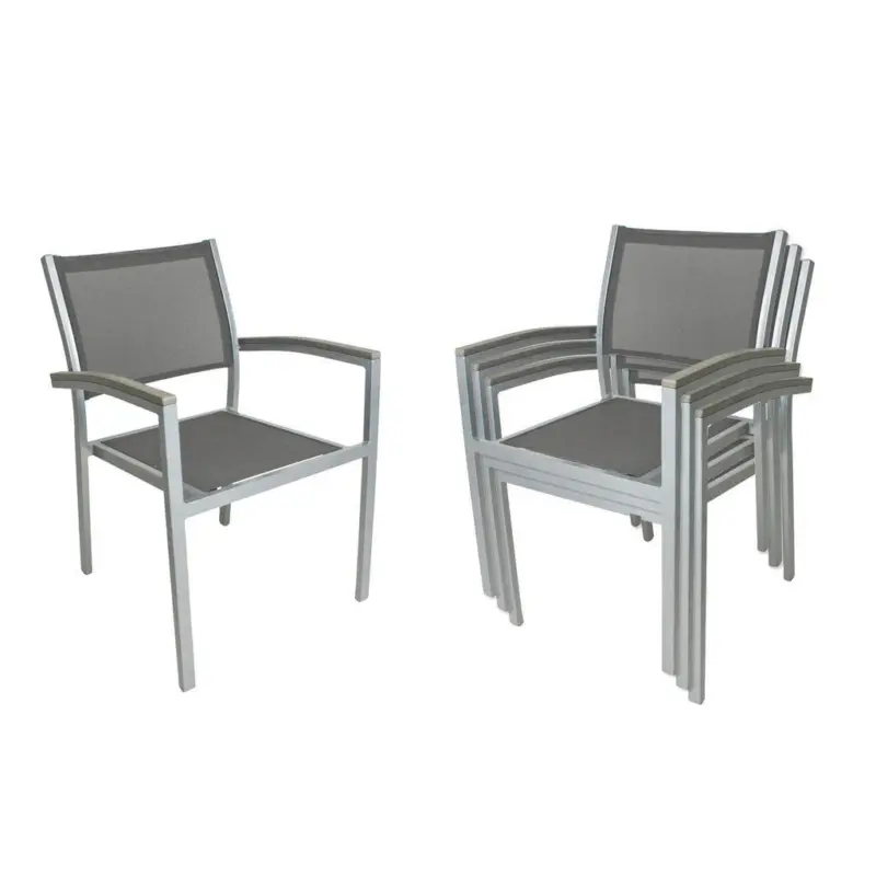 Gartenstuhl-Set Metall, Kunststoff, Textil Grau, Silberfarben