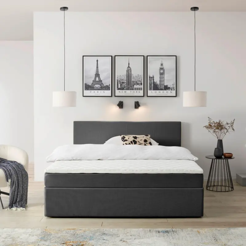 Boxbett 180/200 cm in Grau