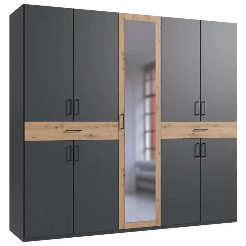 Dreht&uuml;renschrank in Graphitfarben, Eiche Artisan