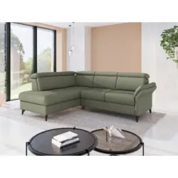 Ecksofa Glendale E in Flachgewebe Olivgr&uuml;n 193/247 cm