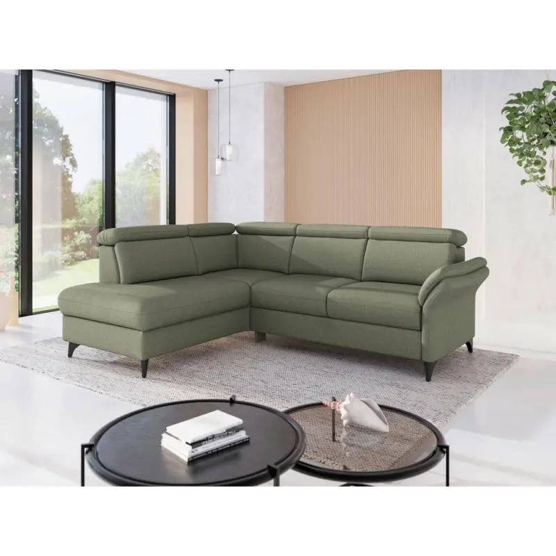 Ecksofa Glendale E in Flachgewebe Olivgr&uuml;n 193/247 cm