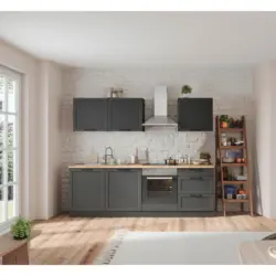 K&uuml;chenblock 240 cm in Grau, Eiche Wotan