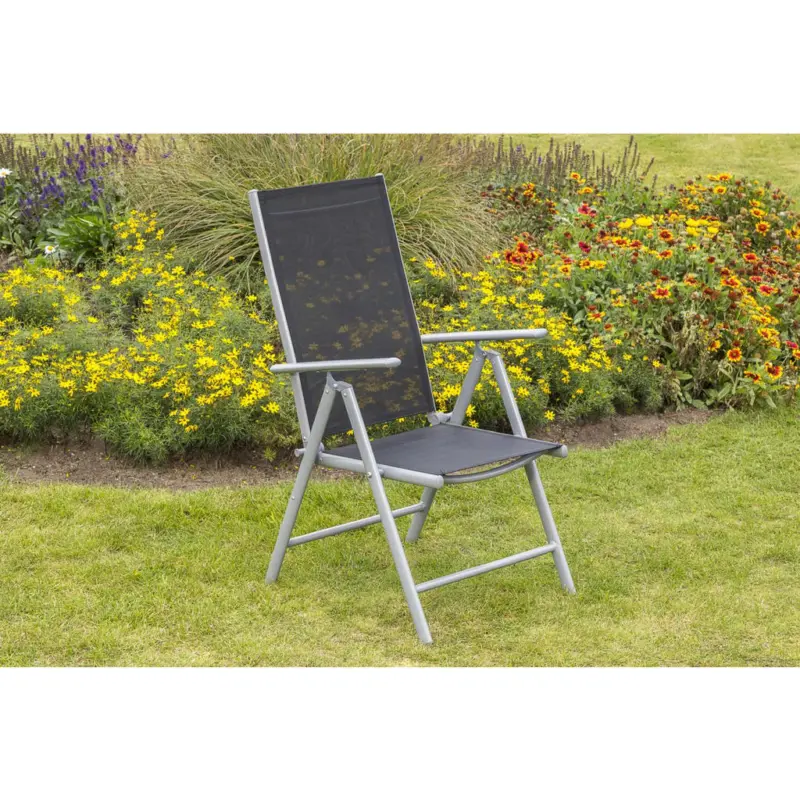 Gartenklappsessel-Set in Metall, Textil Schwarz