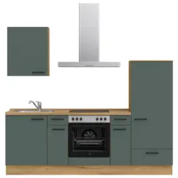 K&uuml;chenblock 240 cm in Eichefarben, Dunkelgr&uuml;n