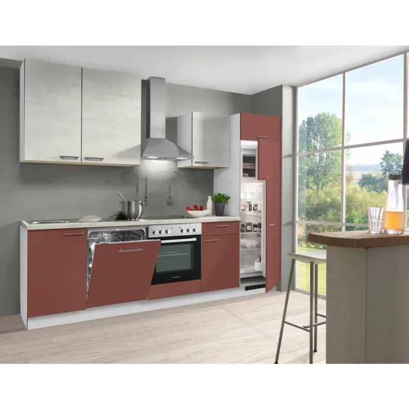 K&uuml;chenblock 280 cm in Rot, Wei&szlig;