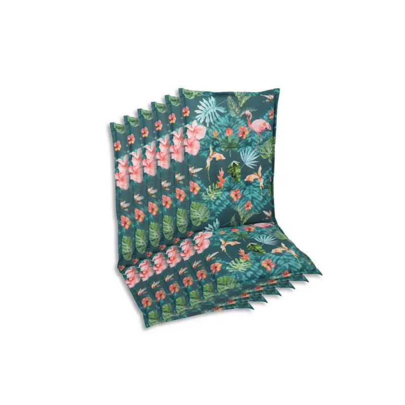 Sesselauflagenset in Blau, Gr&uuml;n, Rosa Flamingo