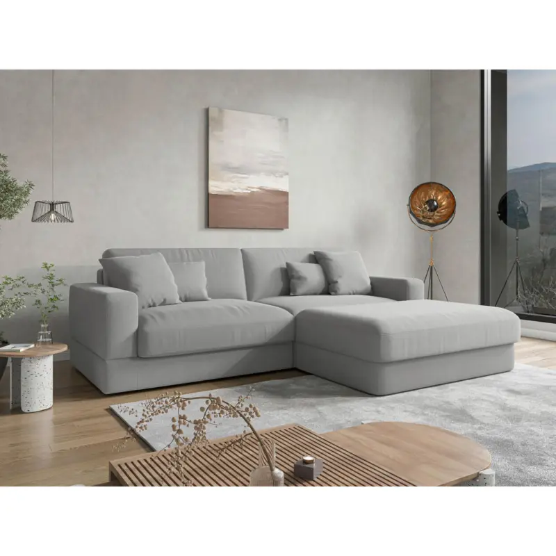 Ecksofa Fabio E in Flachgewebe Grau 264/196 cm