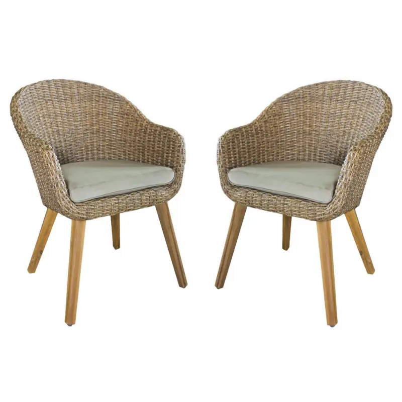 Gartenstuhl-Set Holz, Metall, Kunststoff, Textil Schwarz, Taupe, Hellbraun