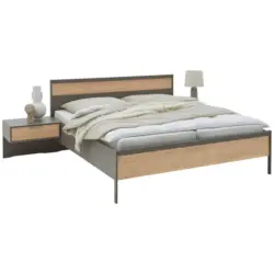 Bettanlage 180/200 cm in Eichefarben, Schieferfarben