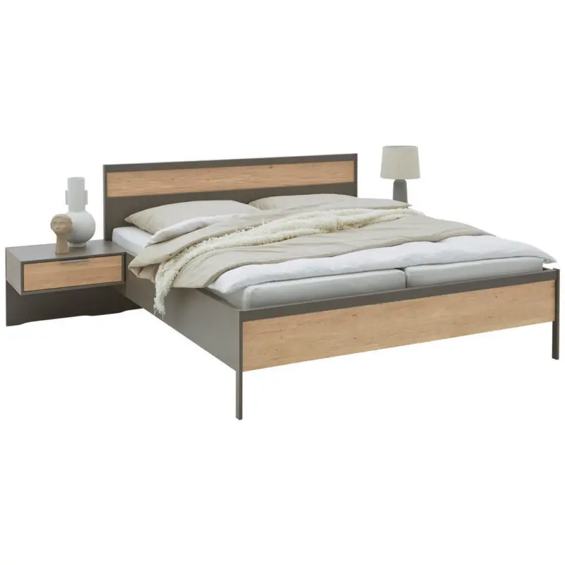 Bettanlage 180/200 cm in Eichefarben, Schieferfarben