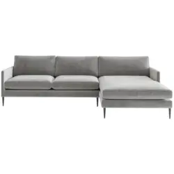 Ecksofa Justin in Samt, Velours Hellgrau 277/154 cm