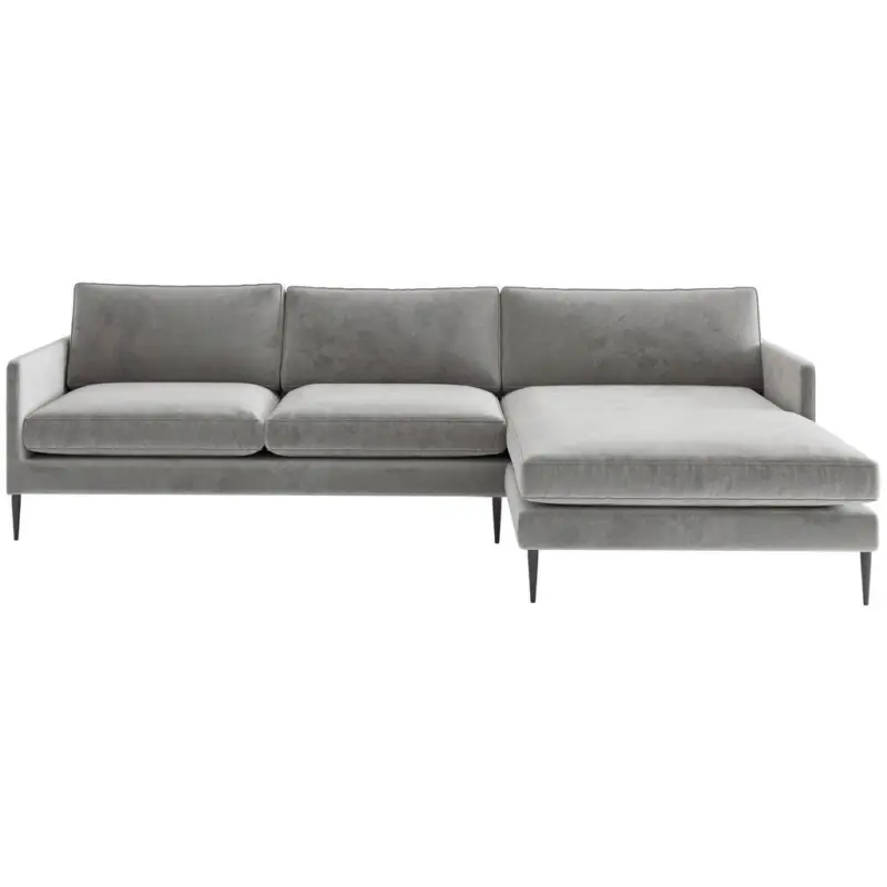 Ecksofa Justin in Samt, Velours Hellgrau 277/154 cm