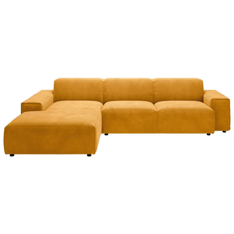 Ecksofa 9125 in Cord Gelb, Goldfarben 189/300 cm