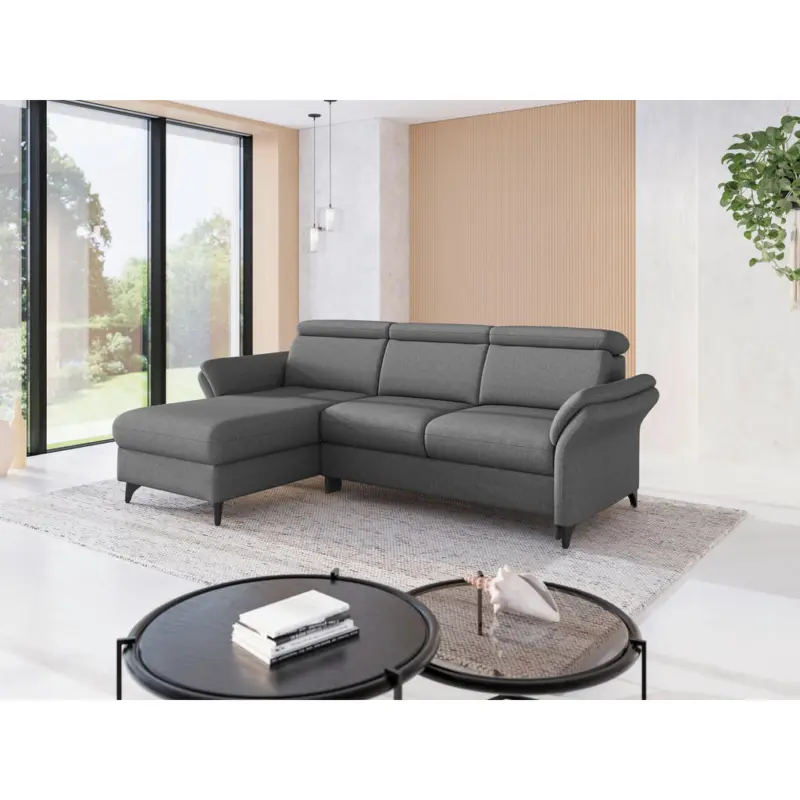 Ecksofa Glendale E in Flachgewebe Dunkelgrau 166/253 cm