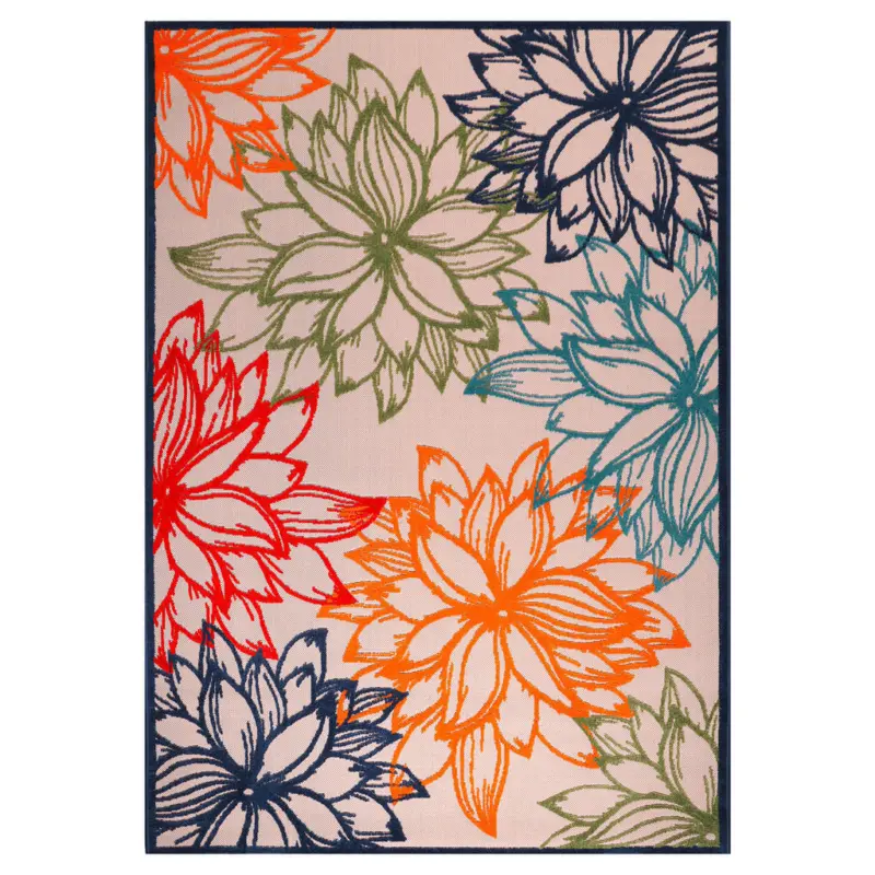 Outdoorteppich 200/290 cm Floral Multicolor, Wei&szlig;