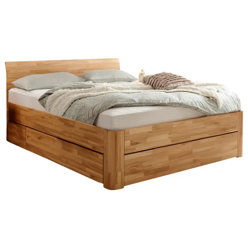 Stauraumbett 200/200 cm in Buchefarben