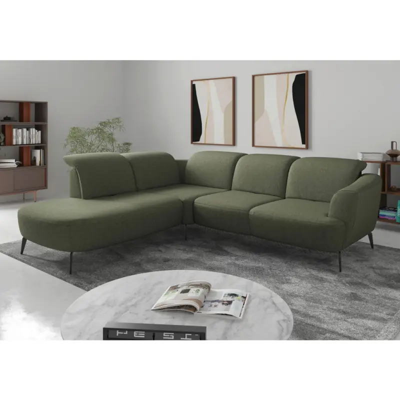Ecksofa ZOE E in Flachgewebe Olivgr&uuml;n 267/300 cm