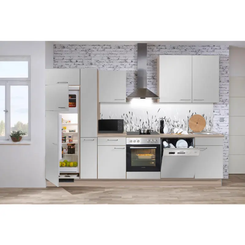 K&uuml;chenblock 310 cm in Wei&szlig;, Hellgrau