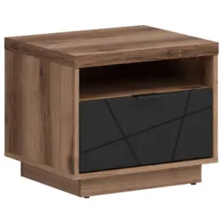 Nachttisch in Schwarz, Eichefarben