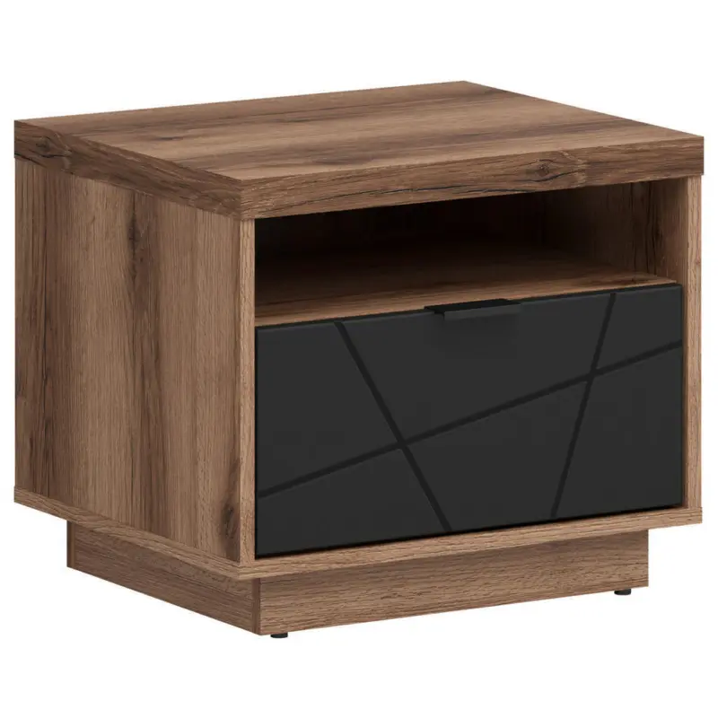 Nachttisch in Schwarz, Eichefarben