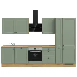 K&uuml;chenleerblock 330 cm in Gr&uuml;n, Eichefarben