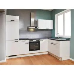 Eckk&uuml;che 285/165 cm in Graphitfarben, Wei&szlig; Hochglanz