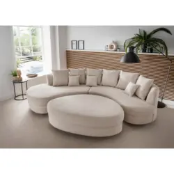 Wohnlandschaft inkl. HockerOttomane links, organische Form in Cord Beige