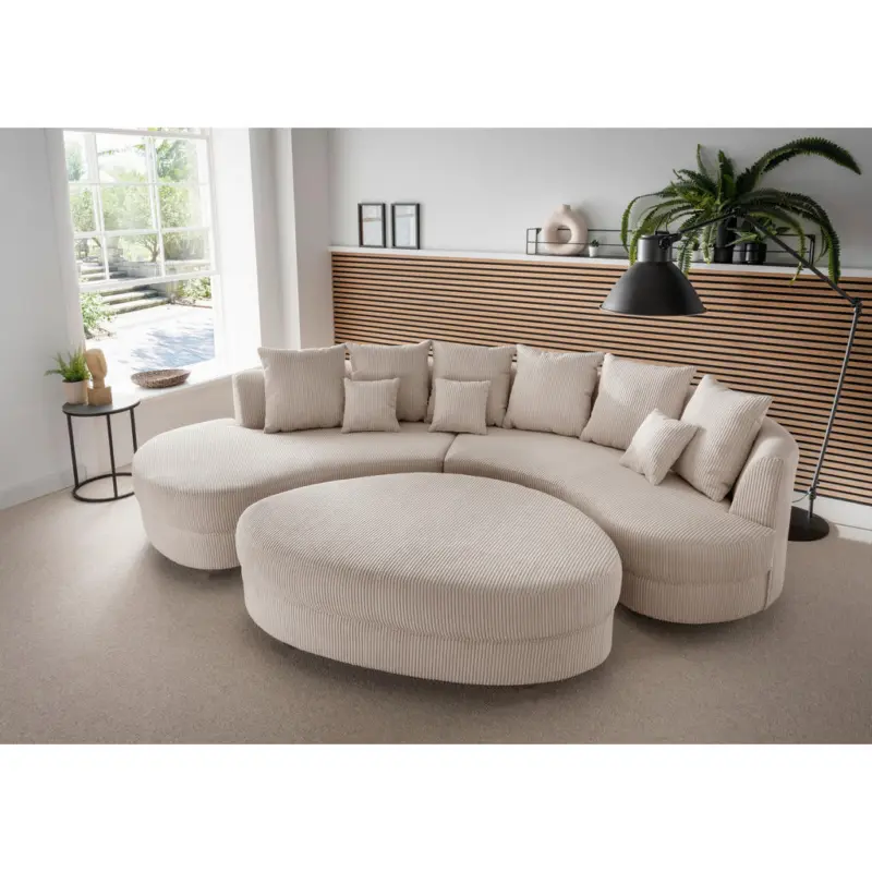 Wohnlandschaft inkl. HockerOttomane links, organische Form in Cord Beige