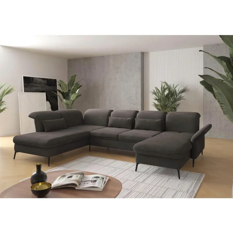 Wohnlandschaft in Flachgewebe Graphitfarben