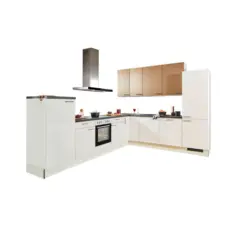 Eckk&uuml;che 330/270 cm in Wei&szlig;, Bronzefarben