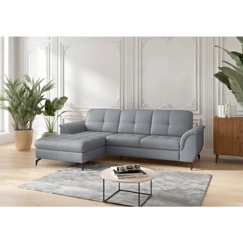 Ecksofa Zora E in Echtleder Graublau 164/262 cm