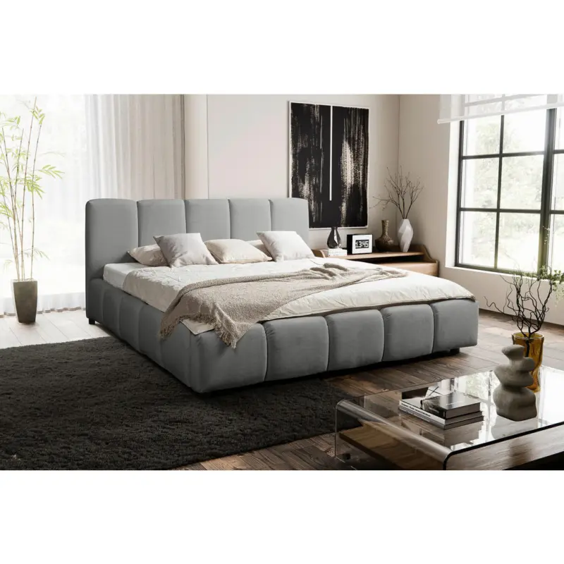 Polsterbett Lattenrost, Bettkasten Grau 180/200 cm