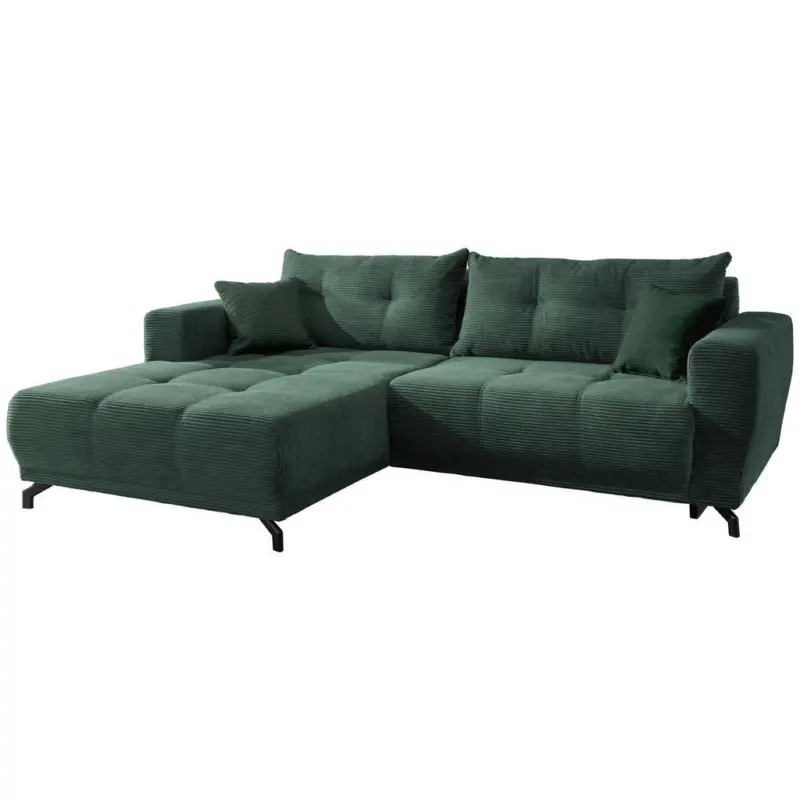 Ecksofa in Cord Dunkelgr&uuml;n 177/246 cm