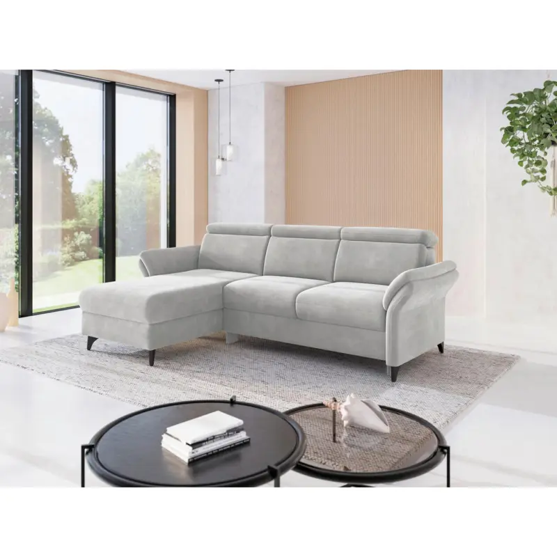 Ecksofa Glendale E in Flachgewebe Silberfarben 166/253 cm