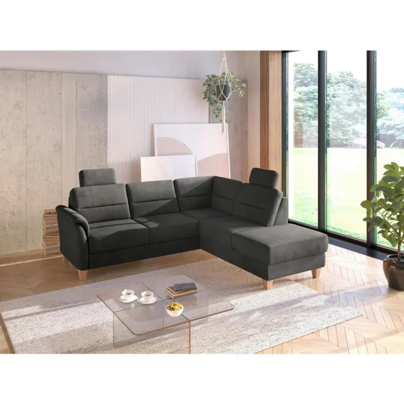 Ecksofa Palmera V in Flachgewebe Schwarz 236/212 cm