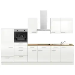 K&uuml;chenleerblock 330 cm in Eichefarben, Wei&szlig; Hochglanz