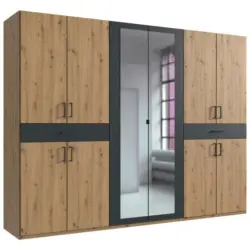 Dreht&uuml;renschrank in Graphitfarben, Eiche Artisan