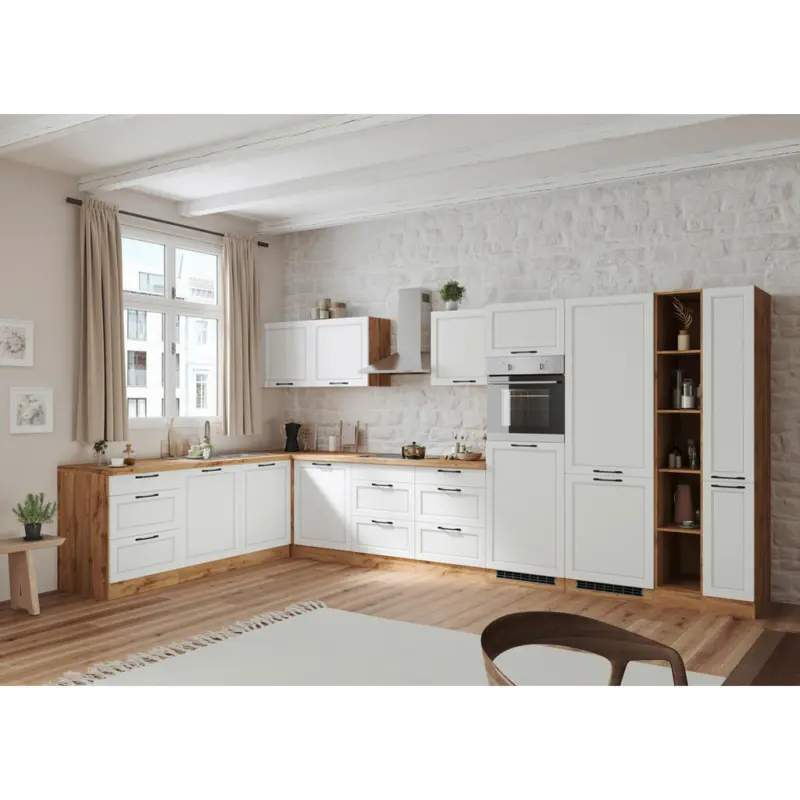 Eckk&uuml;che 240/420 cm in Wei&szlig;, Eiche Wotan