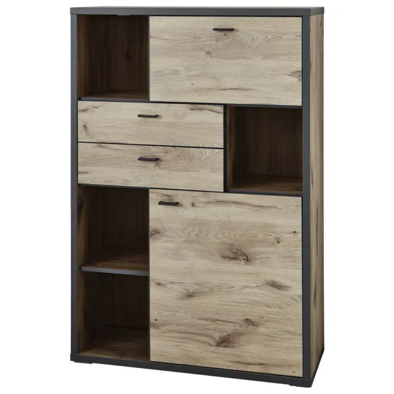 Highboard Eichefarben, Dunkelgrau 95,8/140,9/37,4 cm