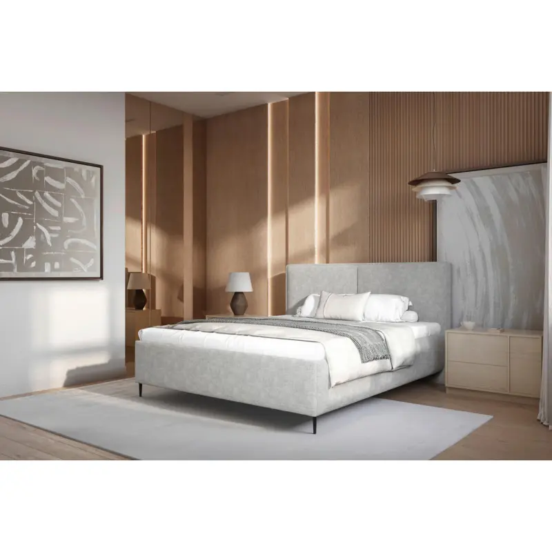 Polsterbett gepolstertes Kopfteil, Lattenrost, Bettkasten Grau 160/200 cm