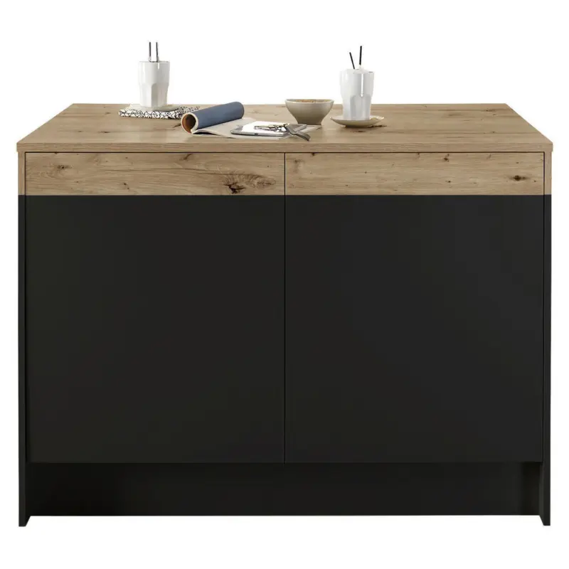 K&uuml;cheninsel in Schwarz, Eichefarben