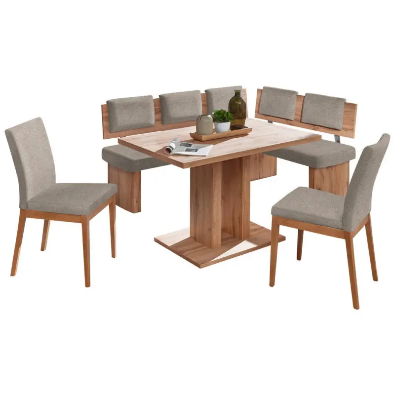 Eckbankgruppe in Textil, Holzwerkstoff Eichefarben, Hellbraun