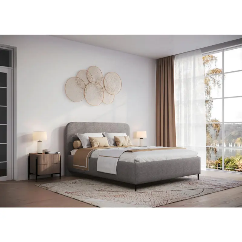 Polsterbett gepolstertes Kopfteil, Lattenrost, Bettkasten Taupe 180/200 cm